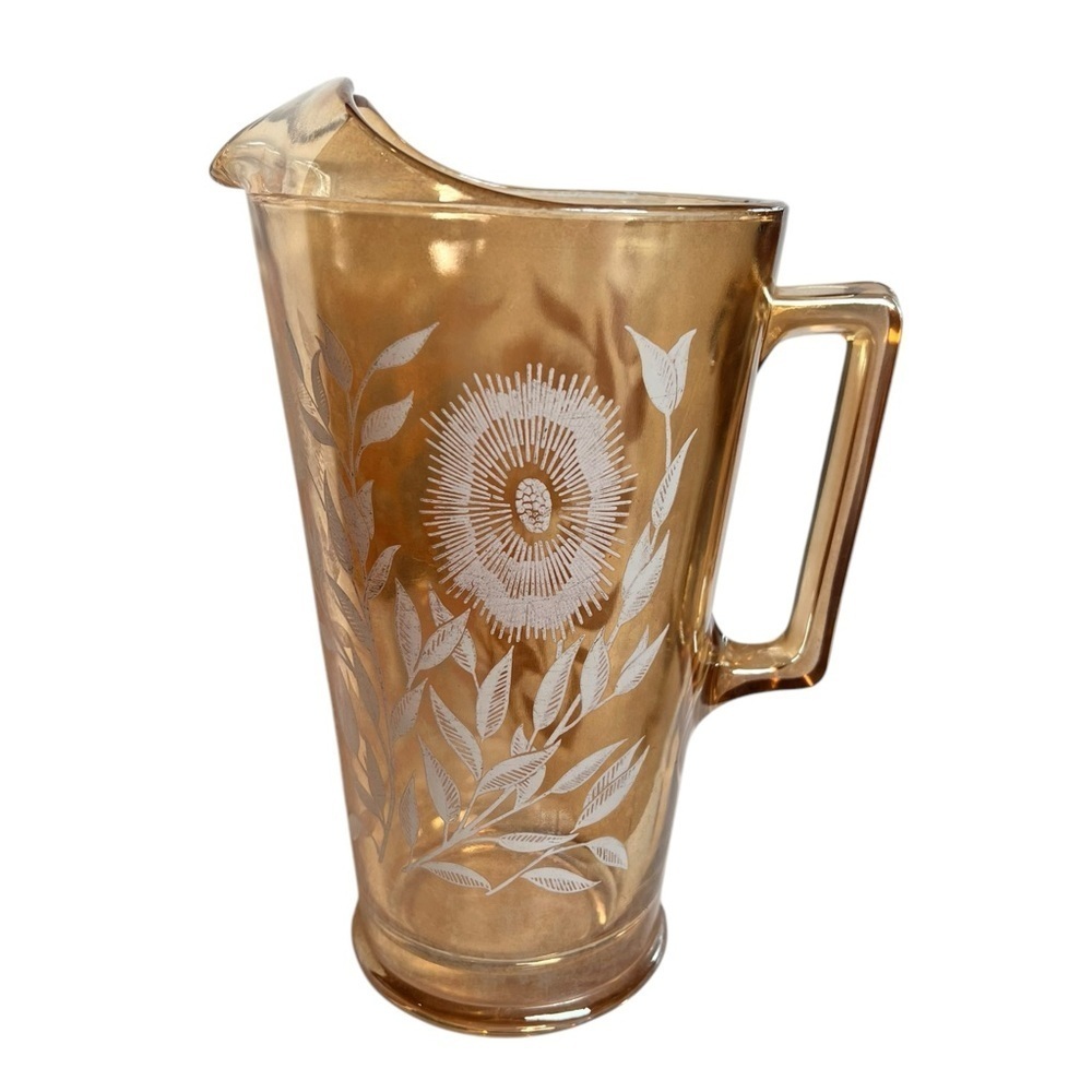 Vintage Jeanette Cosmos Carnival Glass Pitcher Marigold Retro MCM